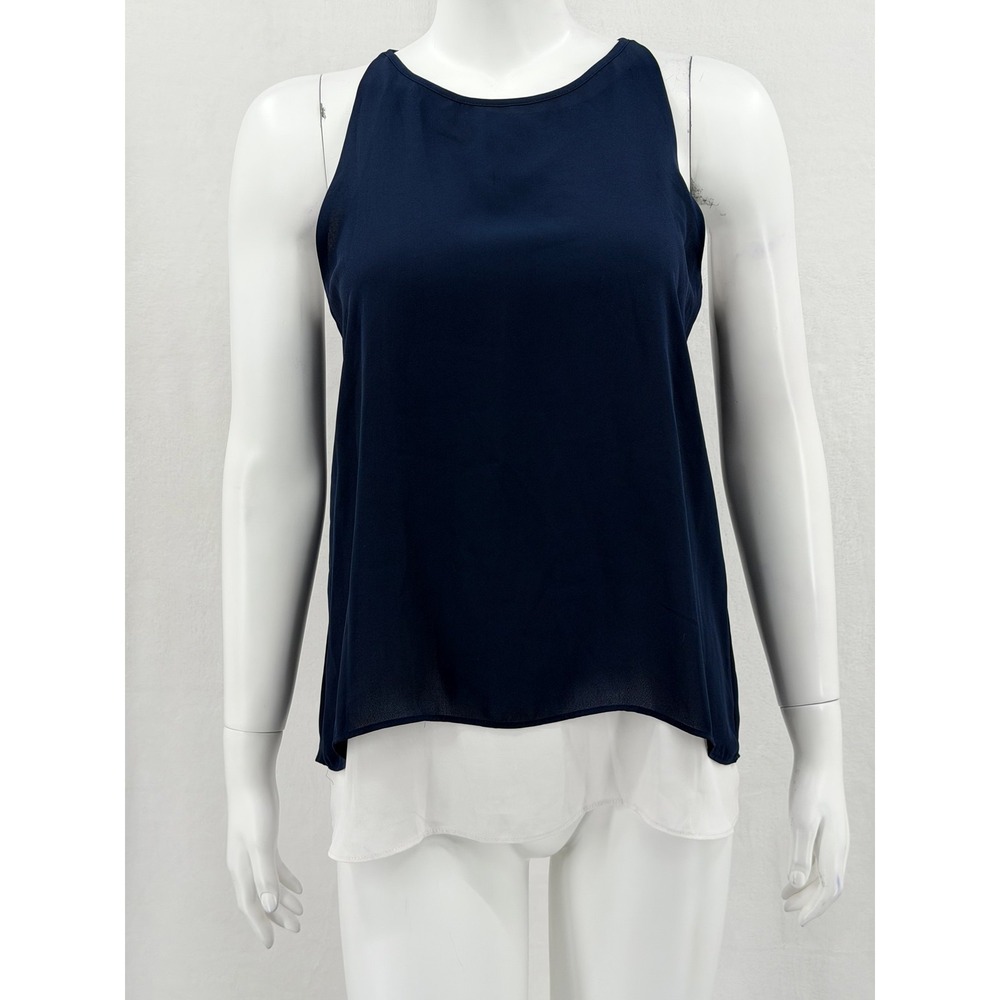 Paraphrase Top Womens Small Navy Layered Sleeveless Chiffon Dressy Office Preppy